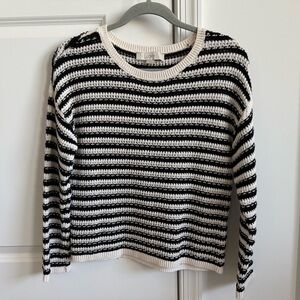 Women’s Small LOFT Crochet Knit Top Black and Cream Stripe